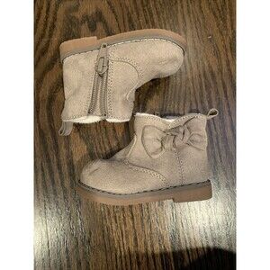 H&M Baby Girl‎ Shoes Booties size 1-2 Beige Zip Up Dress Shoes Bow